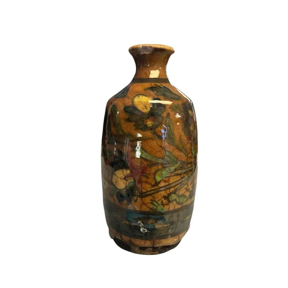 Antique‎ Bottle Flask Vase Persian Qajar Pottery Turkish Iznik Birds Flowers